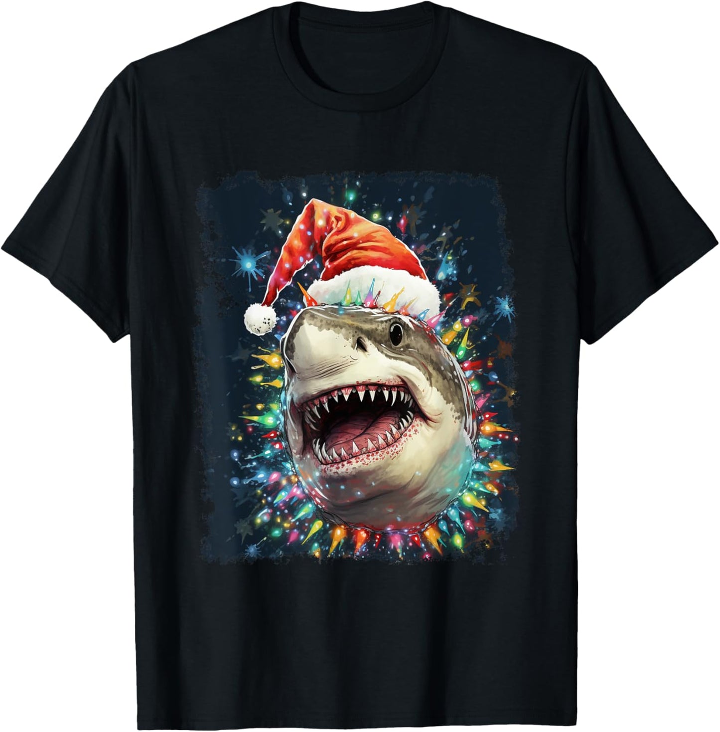 Pop Art Vintage Santa Claus Hat Christmas Shark T-Shirt - T-Shirt | Black