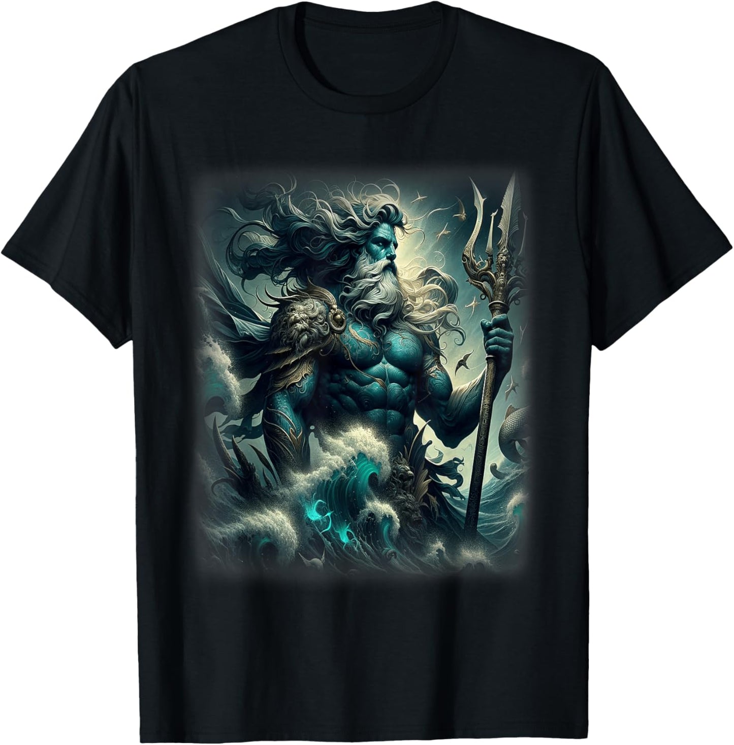 Poseidon Trident Shirt Lord of the Sea Ancient Greek God Art T-Shirt - T-Shirt | Black