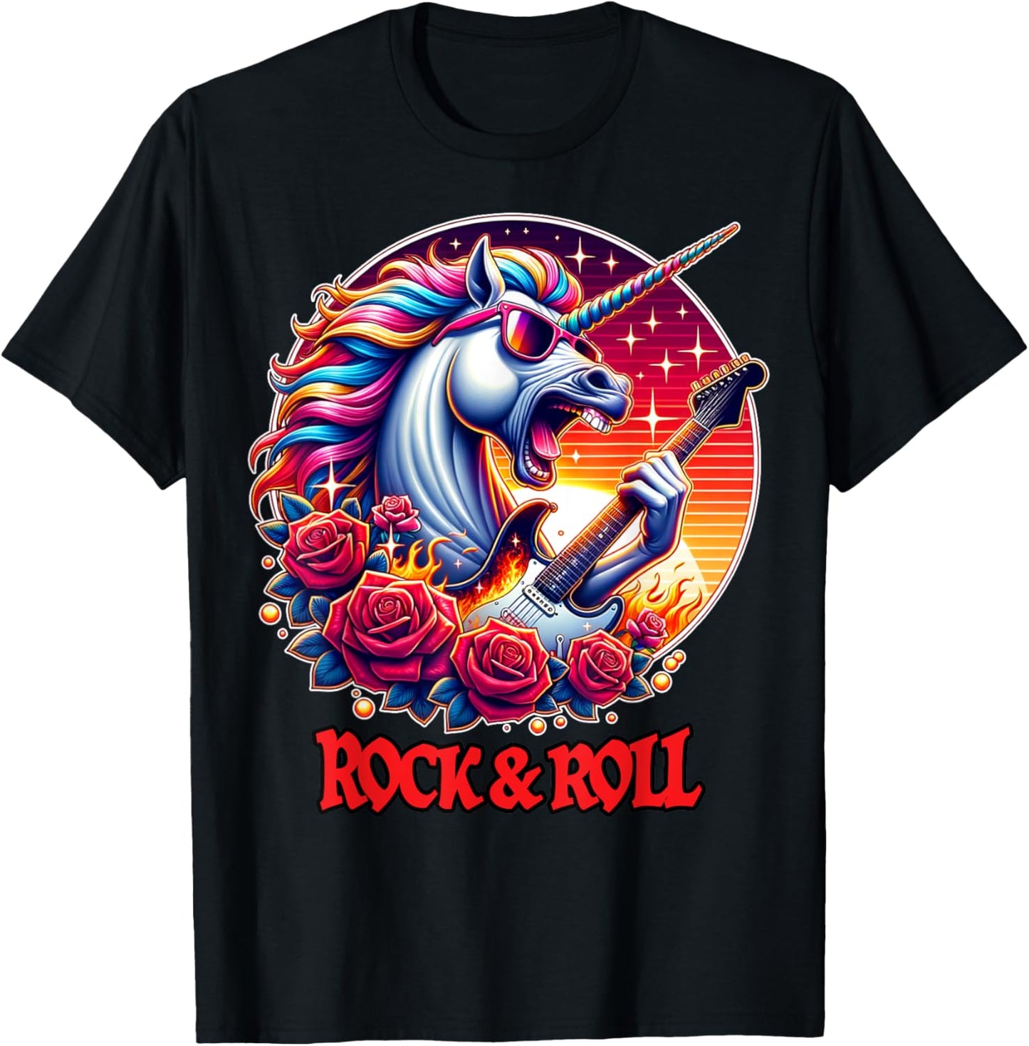 Unicorn Playing Guitar Rock and Roll Rock Star Women T-Shirt - T-Shirt | Black