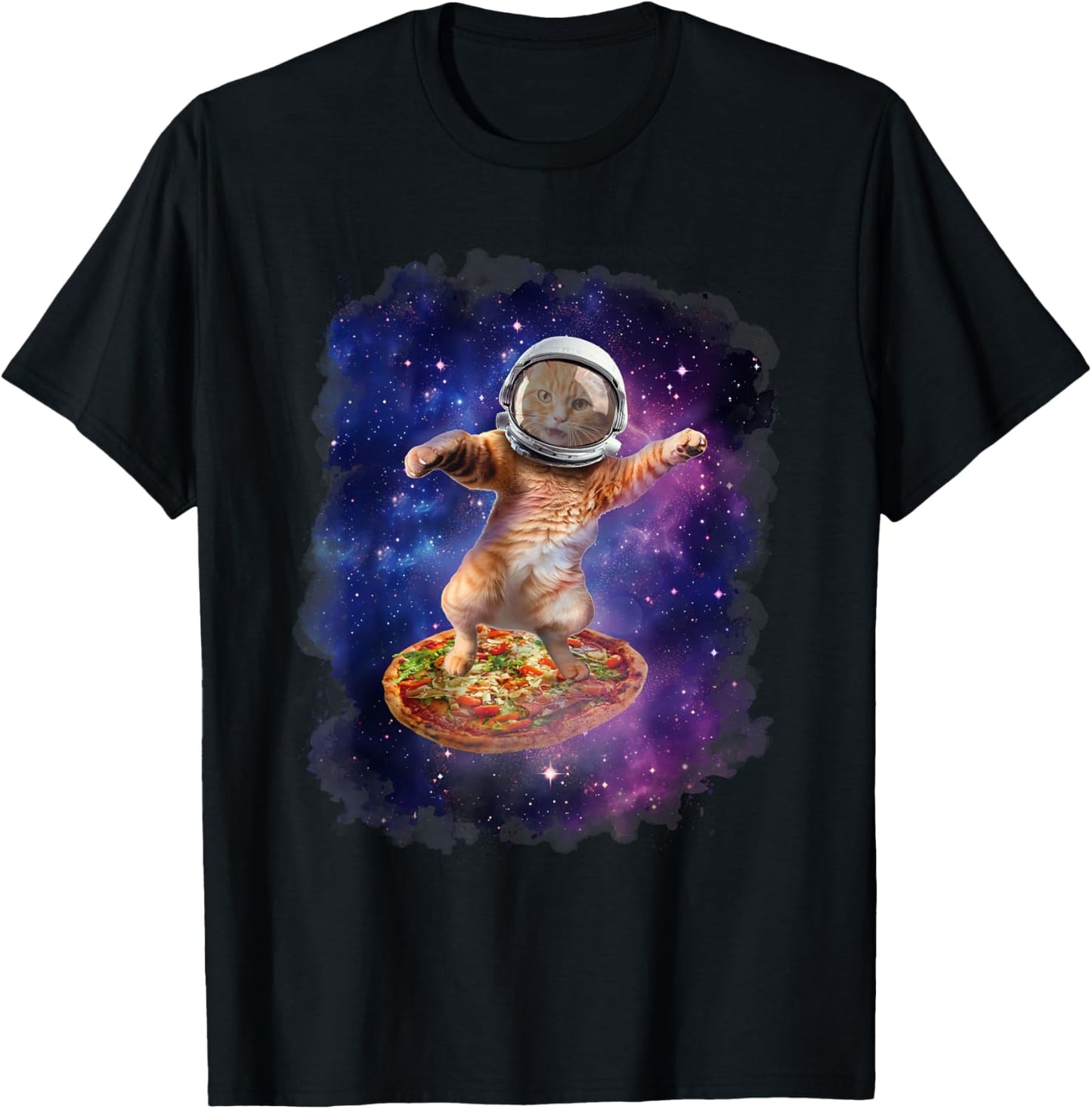 Cat Flying A Pizza - Cat Lover Kitten Owner Kitty Men Women Kids T-Shirt - T-Shirt | Black
