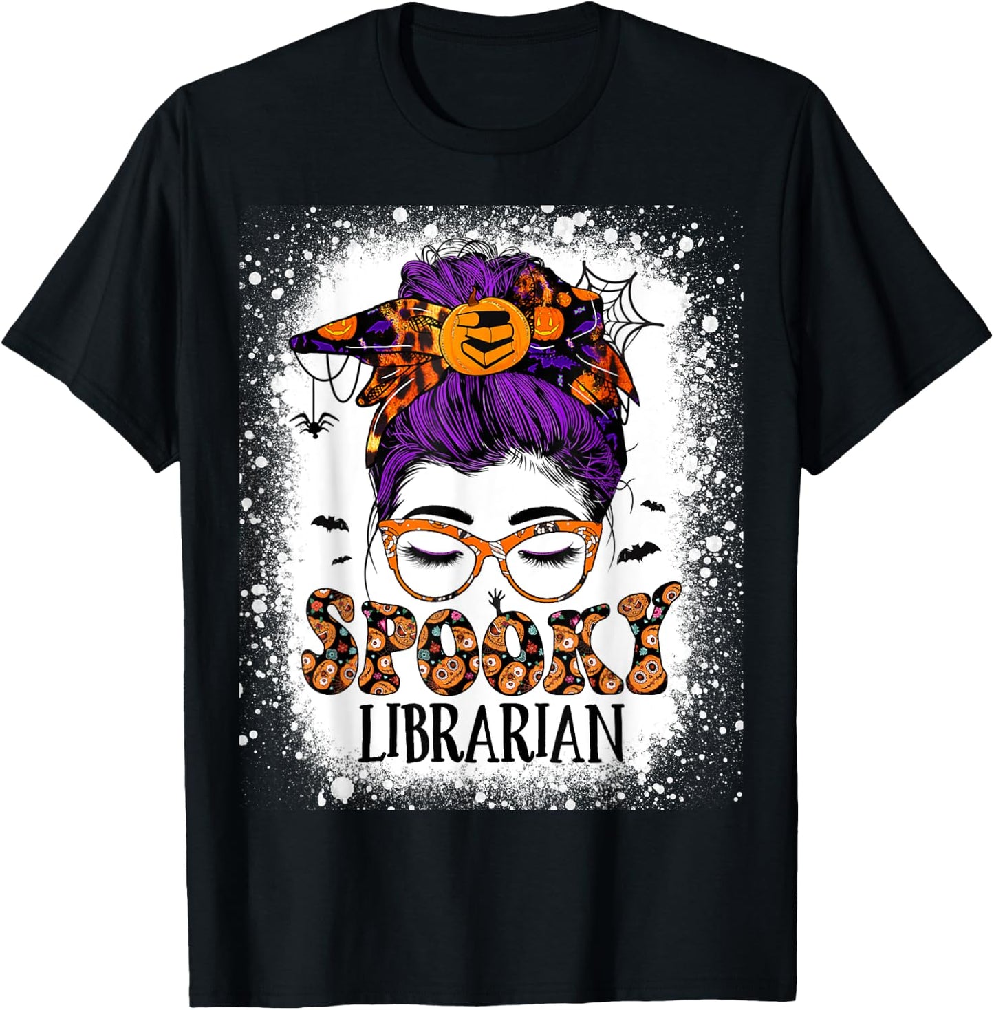 Spooky Librarian Teacher Halloween Messy Bun Book Library T-Shirt - T-Shirt | Black