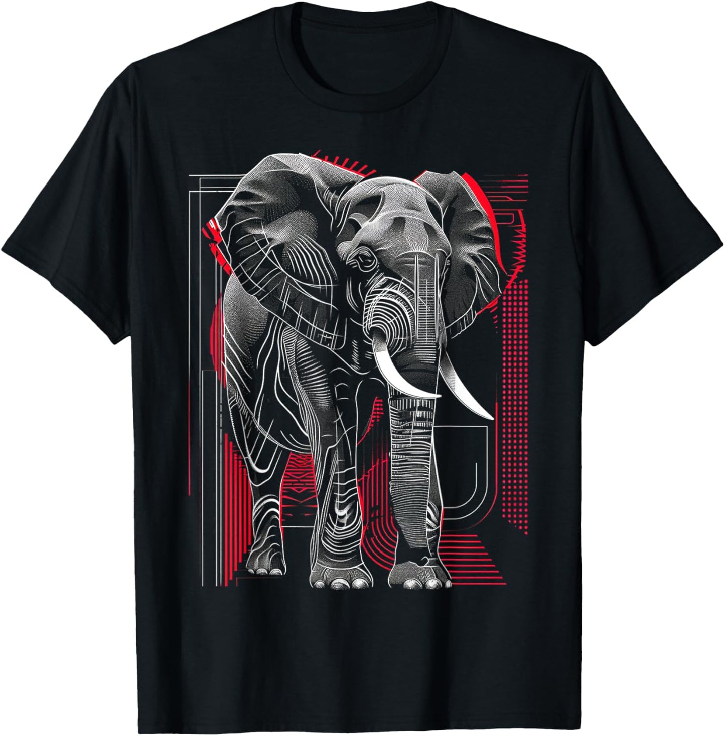 Elephant Geometric Abstract Animal Drawing Art Elephant T-Shirt - T-Shirt | Black