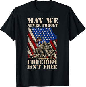 May We Never Forget Freedom Isnt Free USA Flag Veteran Men T-Shirt - T-Shirt | Black