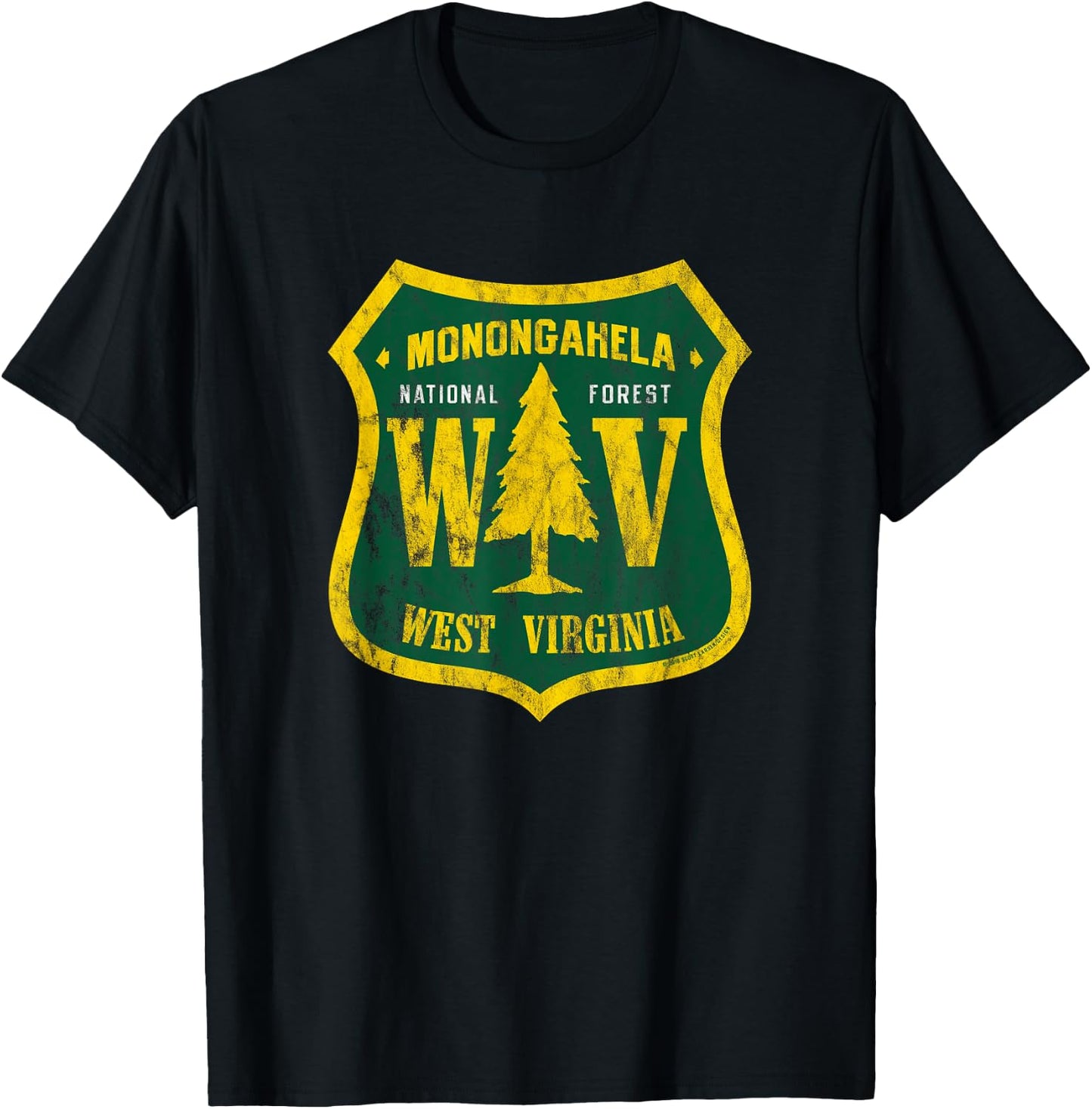Monongahela National Forest West Virginia Shield Retro Look T-Shirt - T-Shirt | Black