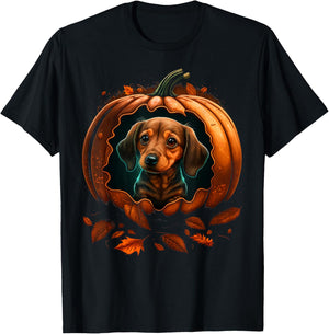 Pumpkin Dachshund costume on Dachshund Halloween T-Shirt - T-Shirt | Black