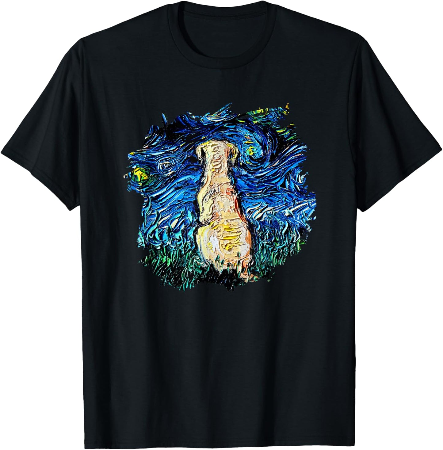 Yellow Labrador Starry Night Impressionist Dog Art by Aja Women Kids T-Shirt - T-Shirt | Black