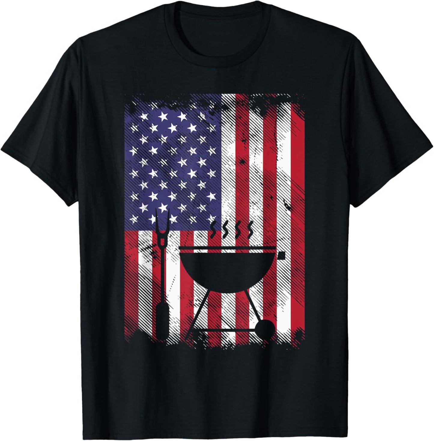 American Flag Bbq Grill Vintage Grilling Smoking Patriotic Men T-Shirt - T-Shirt | Black