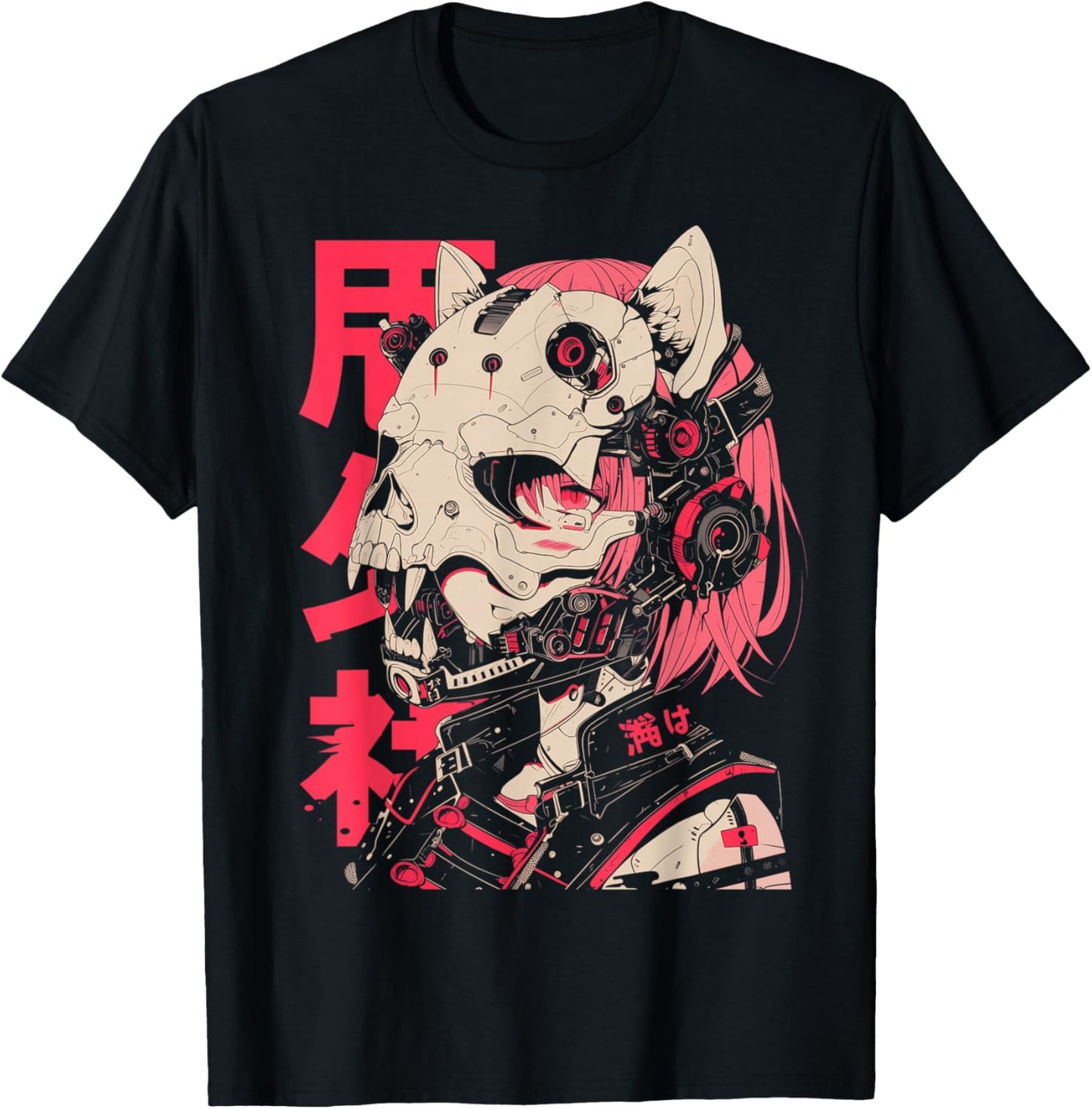 Anime Manga Cyberpunk Aesthetic Techwear Harajuku Cat Girl T-Shirt - T-Shirt | Black