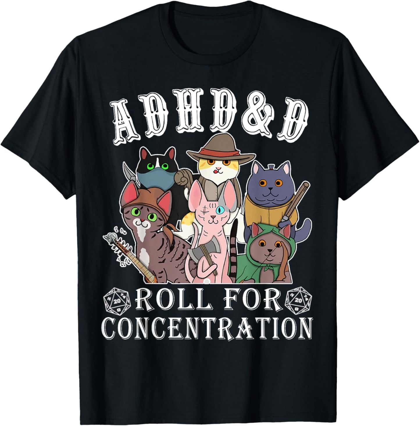 Cats RPG Gamer Roll For Concentration D20 Dice Nerdy Men Kid T-Shirt - T-Shirt | Black