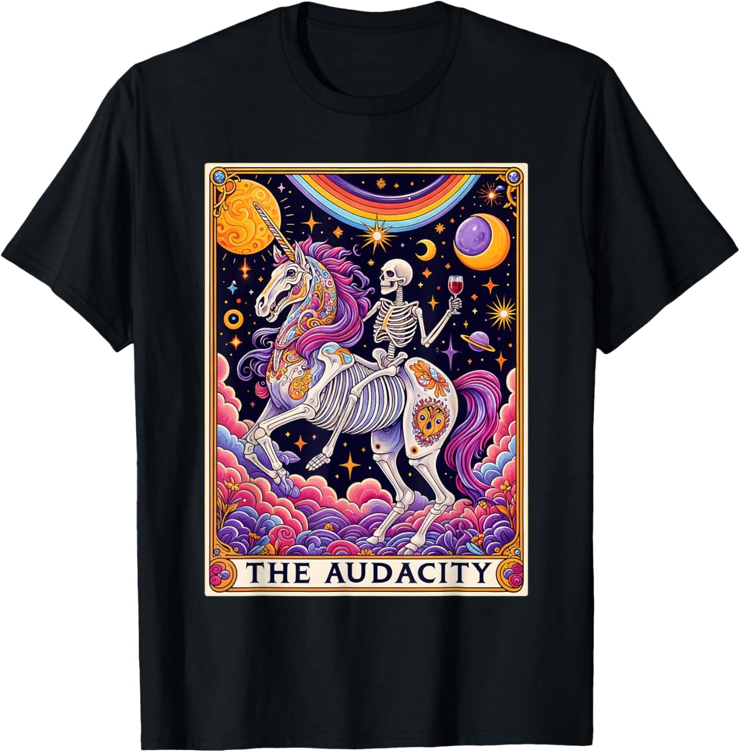 The Audacity Tarot Card Shirt Rainbow Skeleton Unicorn Lover T-Shirt - T-Shirt | Black