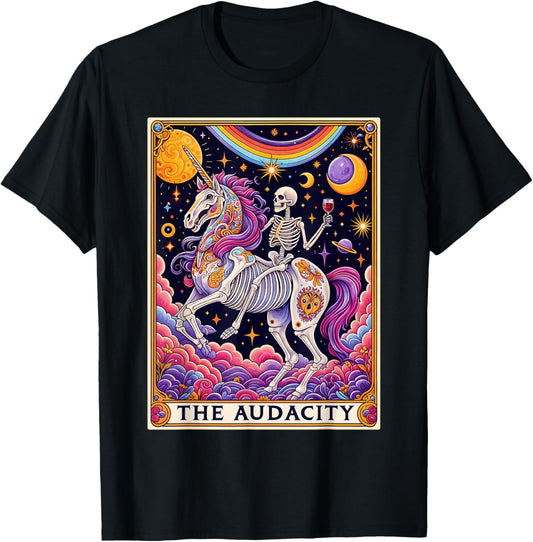 The Audacity Tarot Card Shirt Rainbow Skeleton Unicorn Lover T-Shirt - T-Shirt | Black
