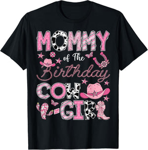 Mommy Of The Birthday Cow Girl Rodeo Cowgirl Birthday T-Shirt - T-Shirt | Black