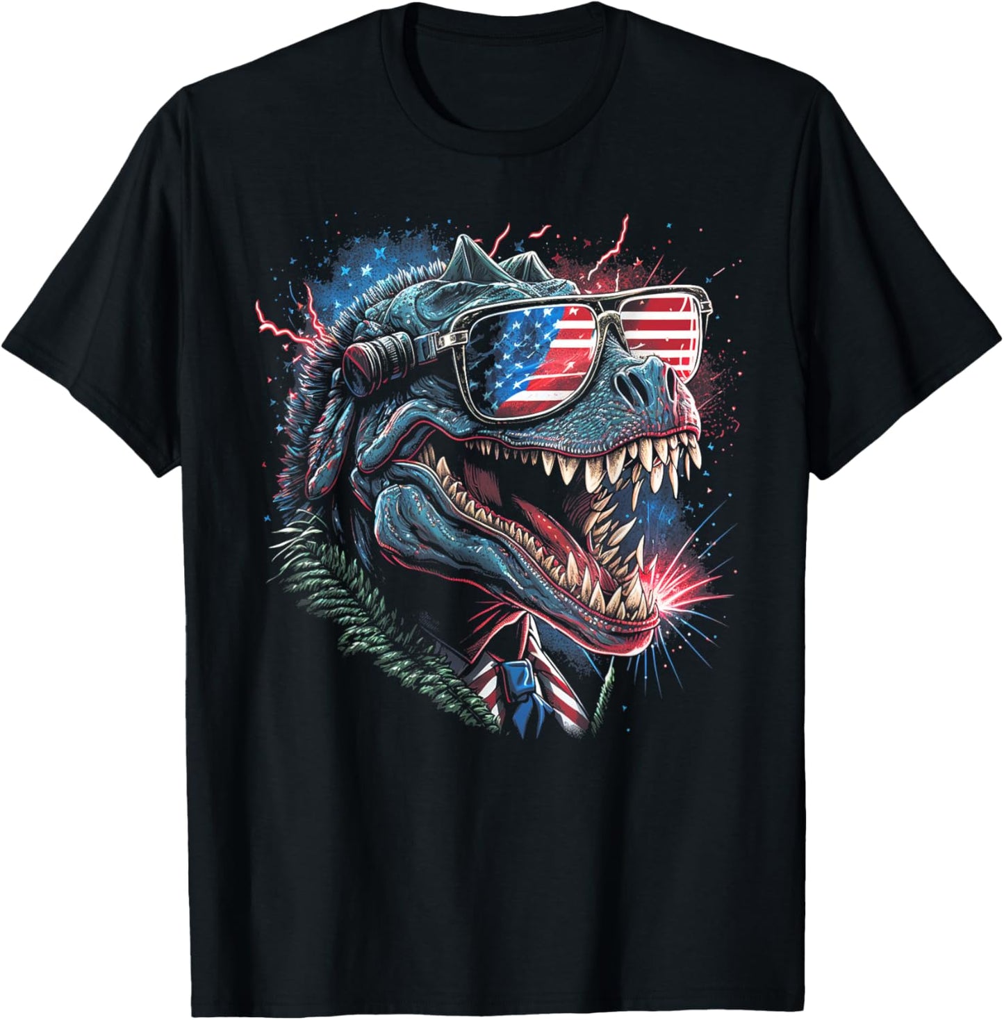 T Rex Dinosaur 4th of July American Flag USA America Funny T-Shirt - T-Shirt | Black