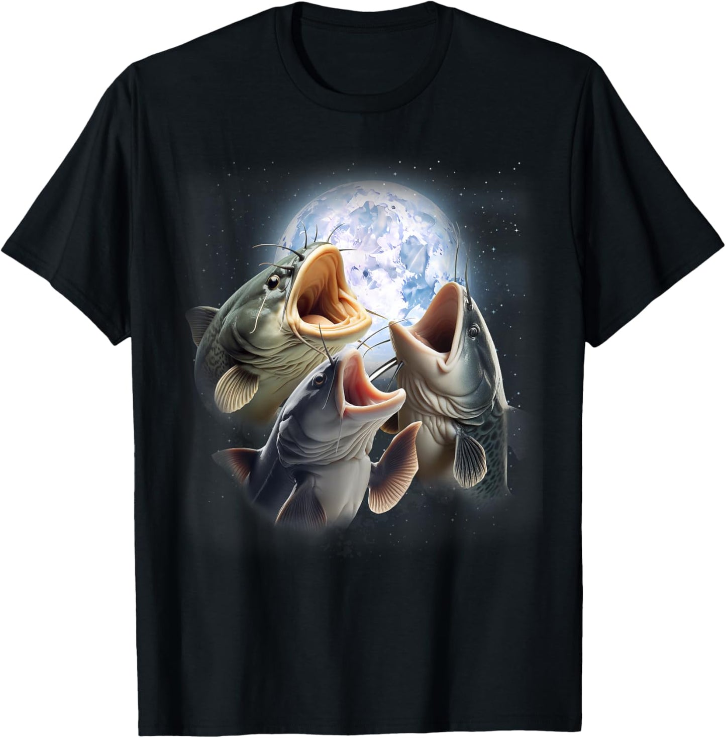 3 Catfish Howling At The Moon Funny Catfish Fishing Lover T-Shirt - T-Shirt | Black