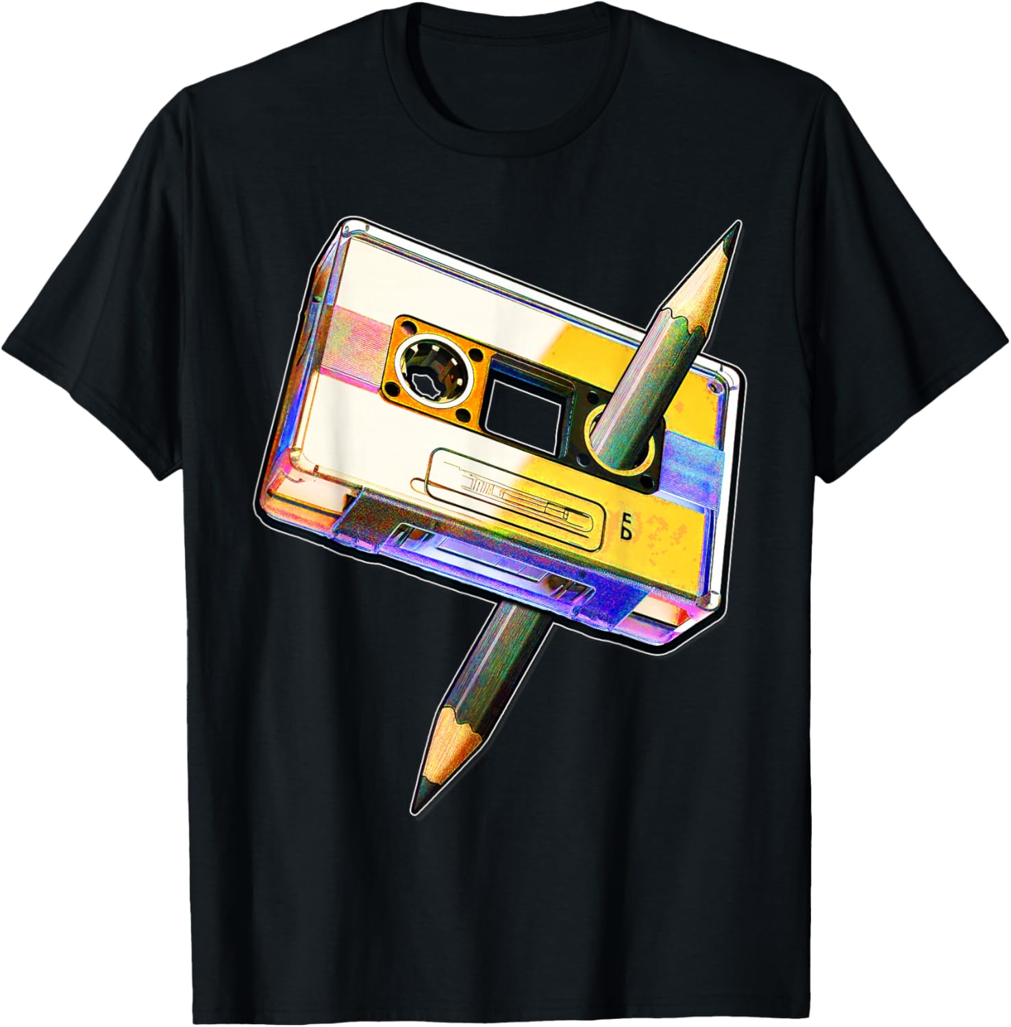 80s Cassette Tape Pencil 1980s Retro Vintage Music Mixtape T-Shirt - T-Shirt | Black