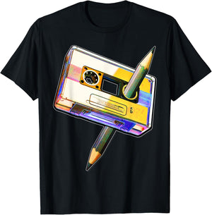 80s Cassette Tape Pencil 1980s Retro Vintage Music Mixtape T-Shirt - T-Shirt | Black
