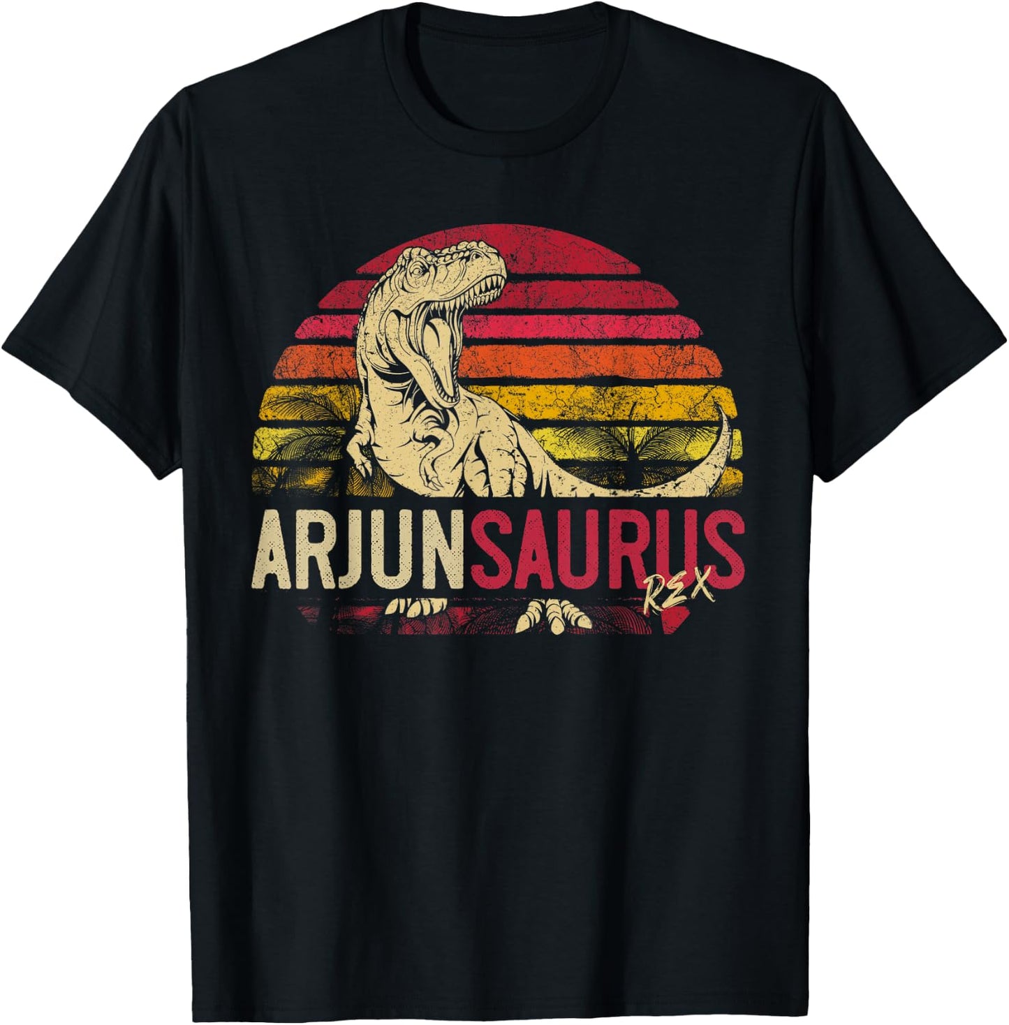 Arjun Saurus Funny Personalized Dinosaur T Rex Name Boy Gift T-Shirt - T-Shirt | Black