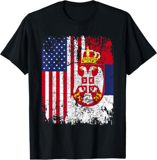SERBIAN American Flag | Men Women Kids | SERBIA T-Shirt - T-Shirt | Black
