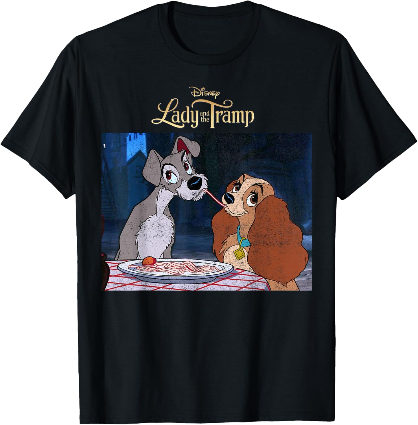 Disney Lady And The Tramp Iconic Scene Logo T-Shirt - T-Shirt | Black