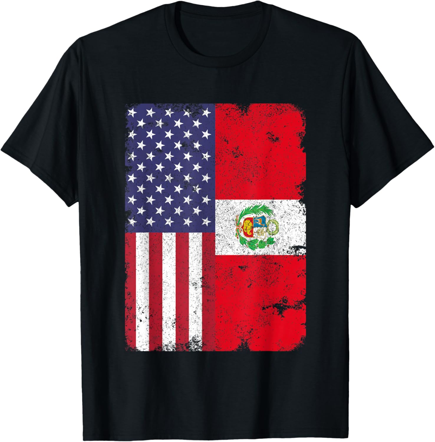 Peru Peruvian American Flag Pride Patriotic Vintage T-Shirt - T-Shirt | Black