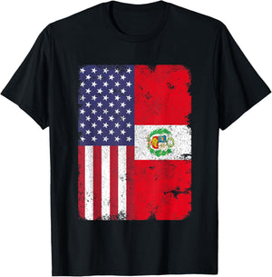 Peru Peruvian American Flag Pride Patriotic Vintage T-Shirt - T-Shirt | Black