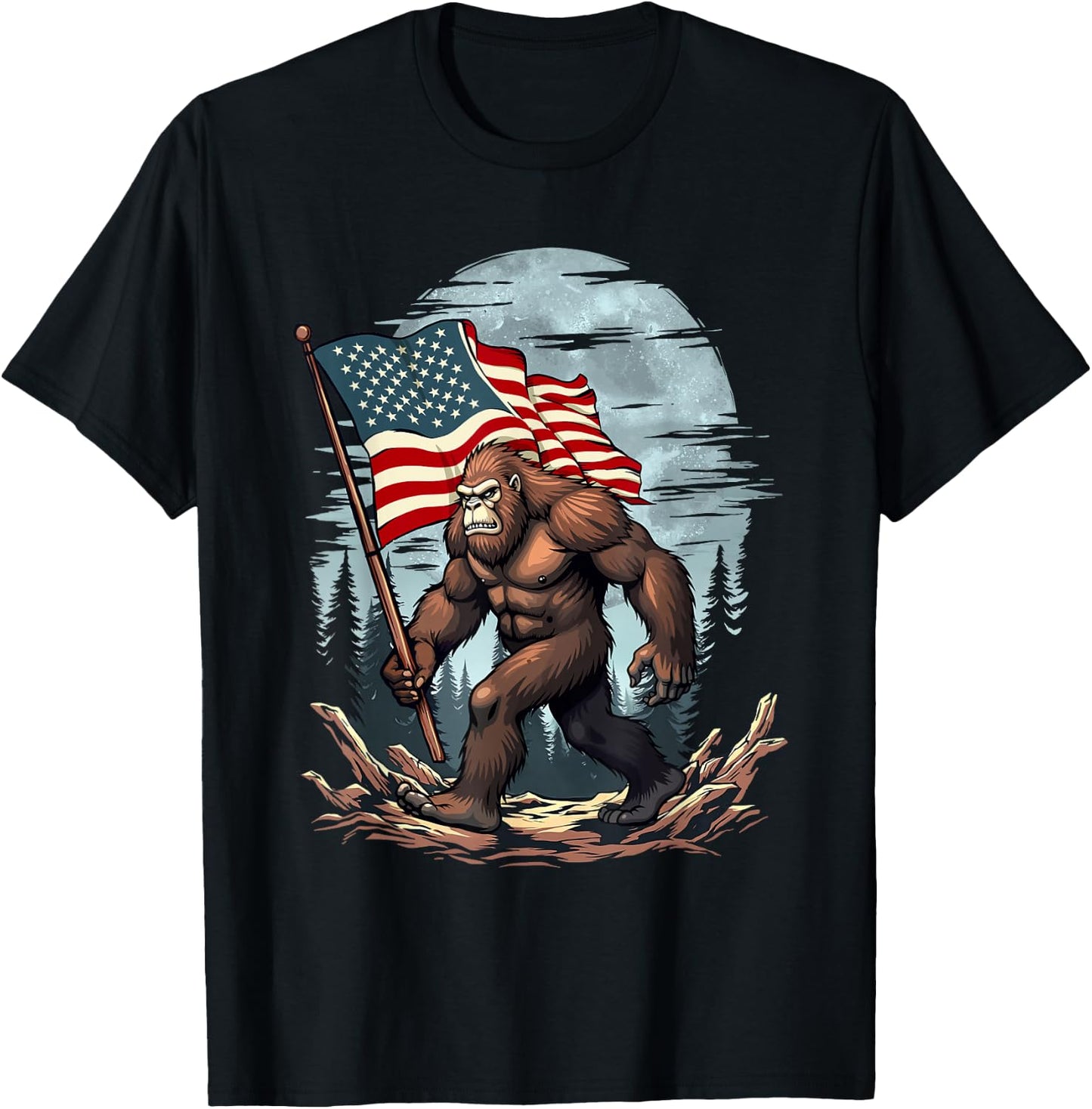 Patriotic Bigfoot - USA Flag 4th of July 4 T-Shirt - T-Shirt | Black