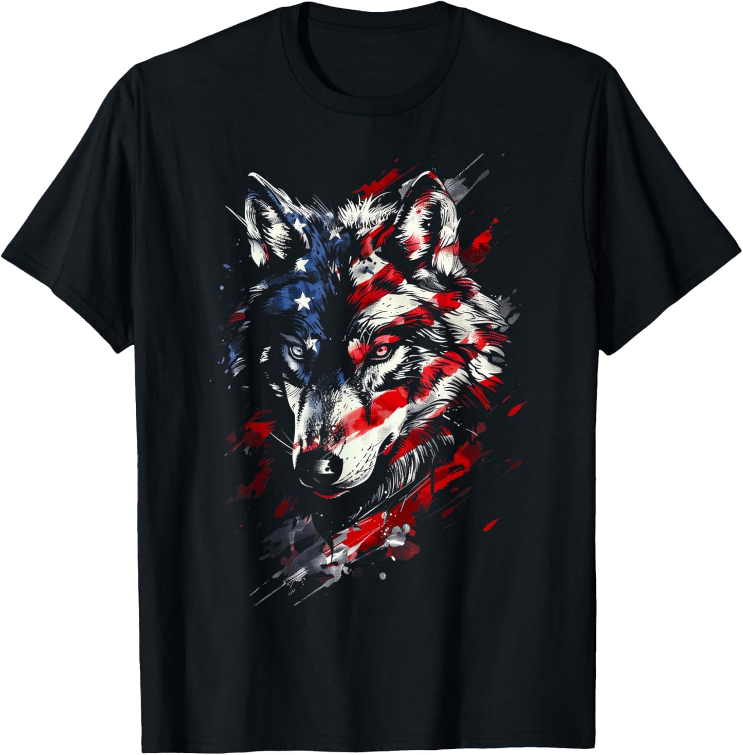 Wolf American Flag USA Patriotic Wolf Lover T-Shirt - T-Shirt | Black