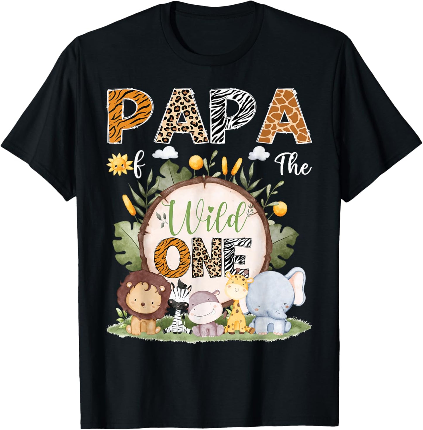 Papa Of The Wild One 1St Birthday Kids Safari Woodland T-Shirt - T-Shirt | Black