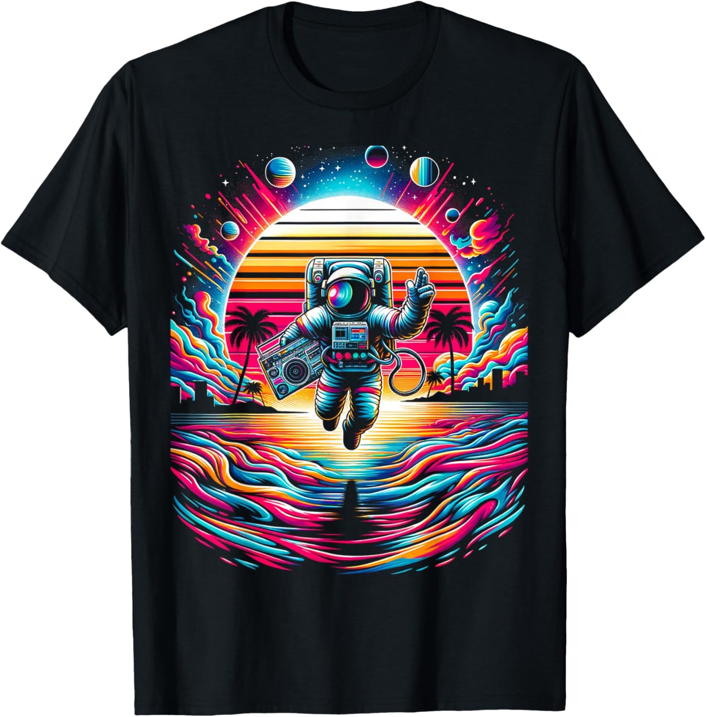 Flying Astronaut | Men Women XS - 6XL | Graphic T-Shirt - T-Shirt | Black