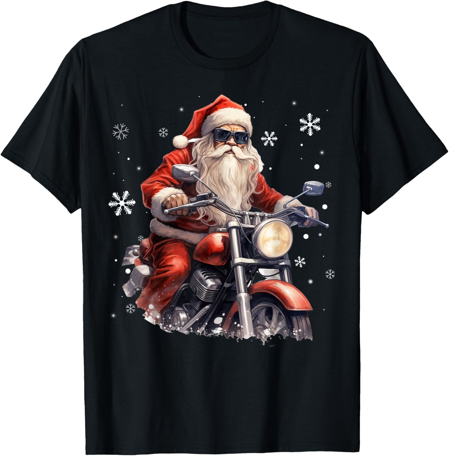 Santa Riding a Motorcycle Biker Motorcycle Lover Xmas Pajama T-Shirt - T-Shirt | Black