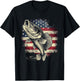 Patriotic Fishing 4th of July Men American Flag Bass Fishing T-Shirt - T-Shirt | Black