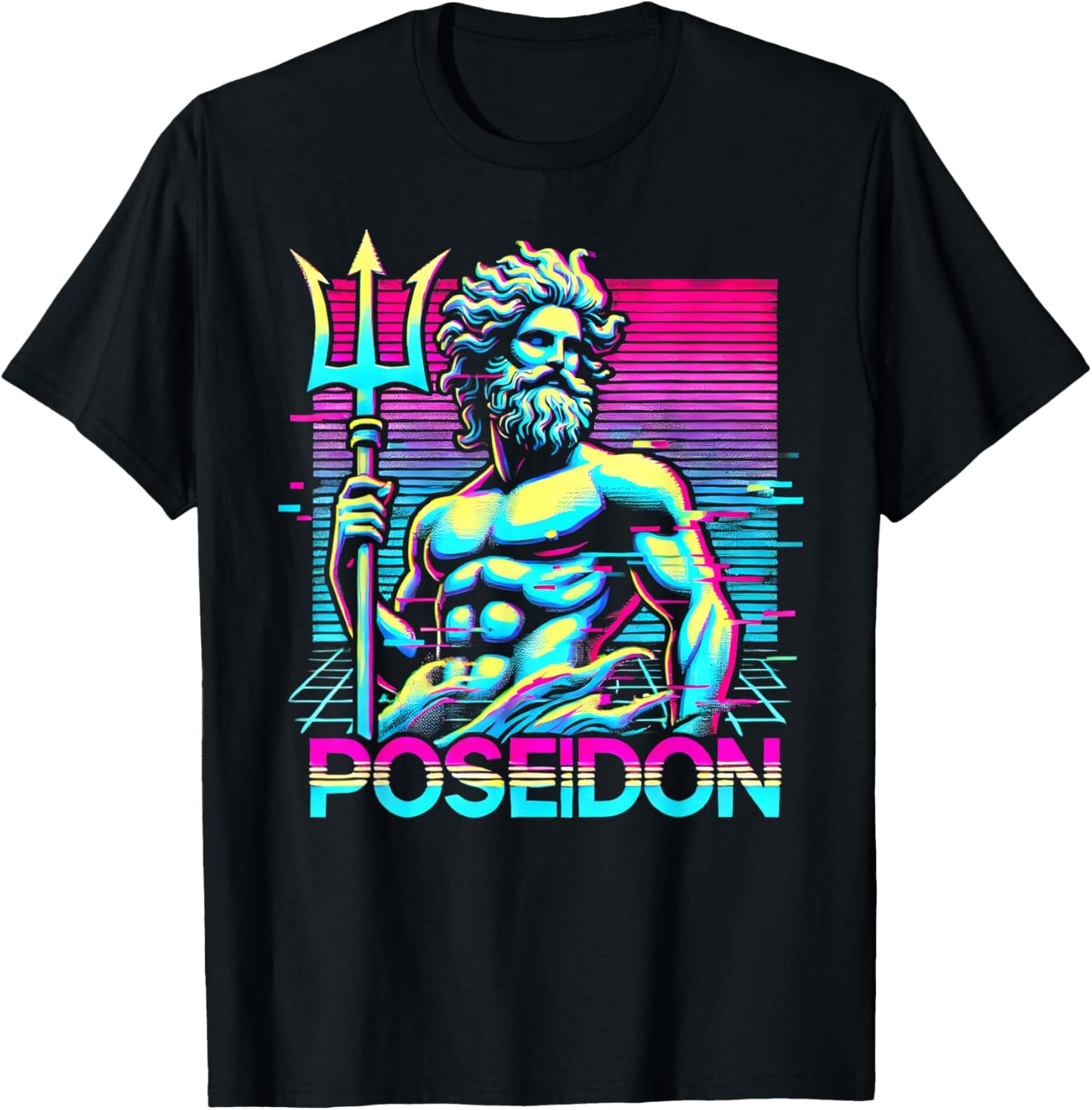 Poseidon Greek Mythology Ancient Greece Vaporwave style T-Shirt - T-Shirt | Black