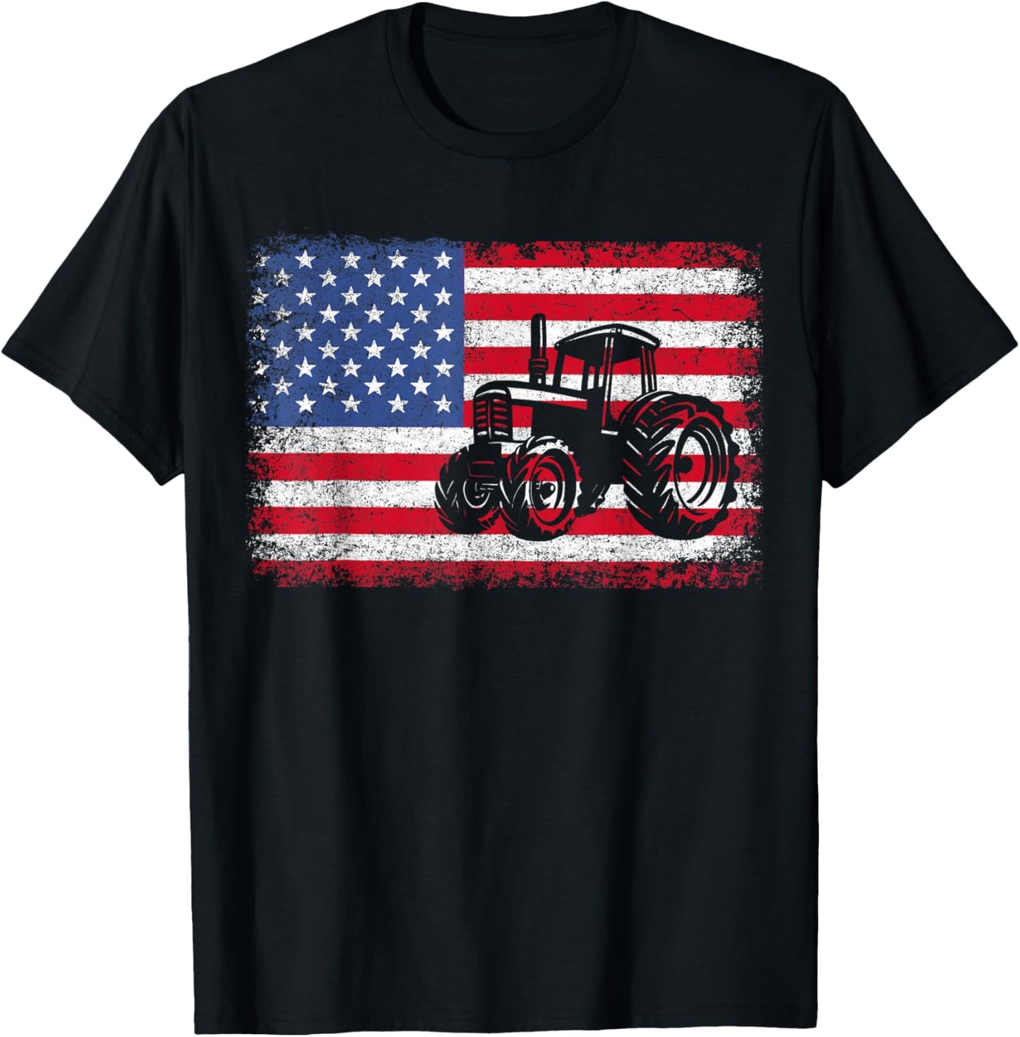 Farm Tractors USA Flag Patriotic Farming Gift Men Women Boys T-Shirt - T-Shirt | Black