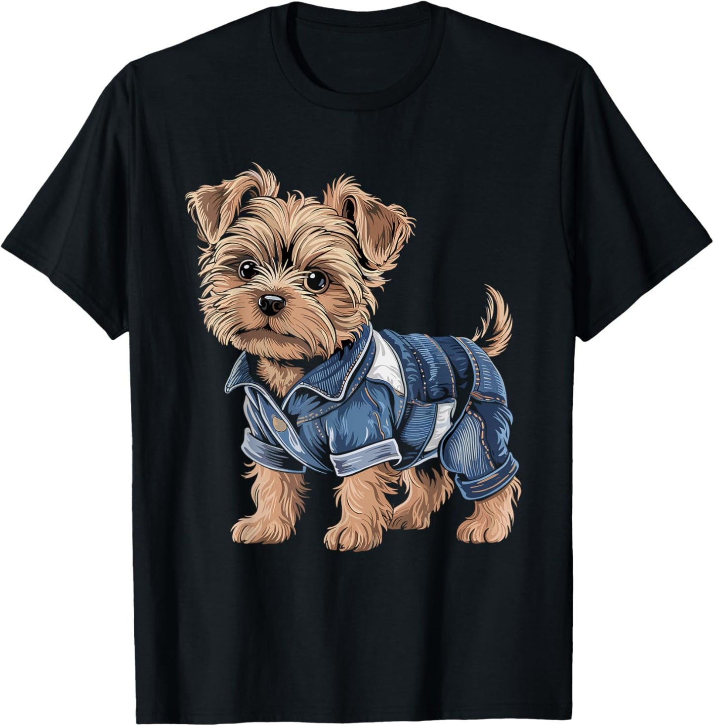 Cute Yorkshire Terrier Denim Outfit Yorkie Owner Dog Lover Men Women Kids T-Shirt - T-Shirt | Black