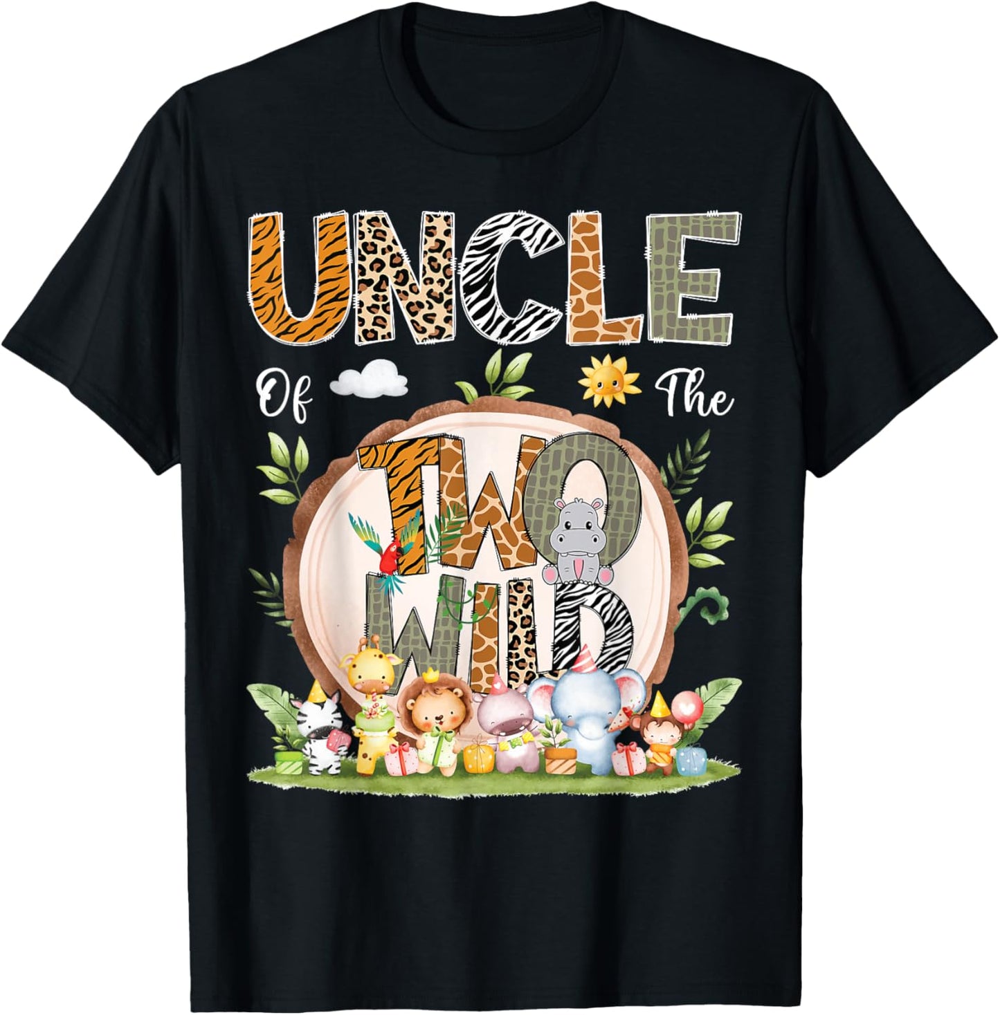 Uncle Of The Two Wild Animal Safari 2Nd Birthday Party T-Shirt - T-Shirt | Black