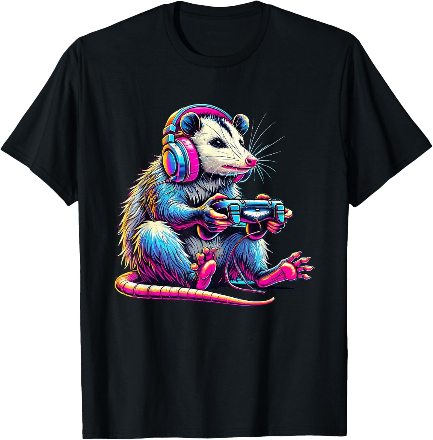 Funny Retro Opossum Gaming - -Adults/Kids - Black - Small - Short Sleeve - - Retro Gaming - Opossum Lover & Gamer T-Shirt - T-Shirt | Black