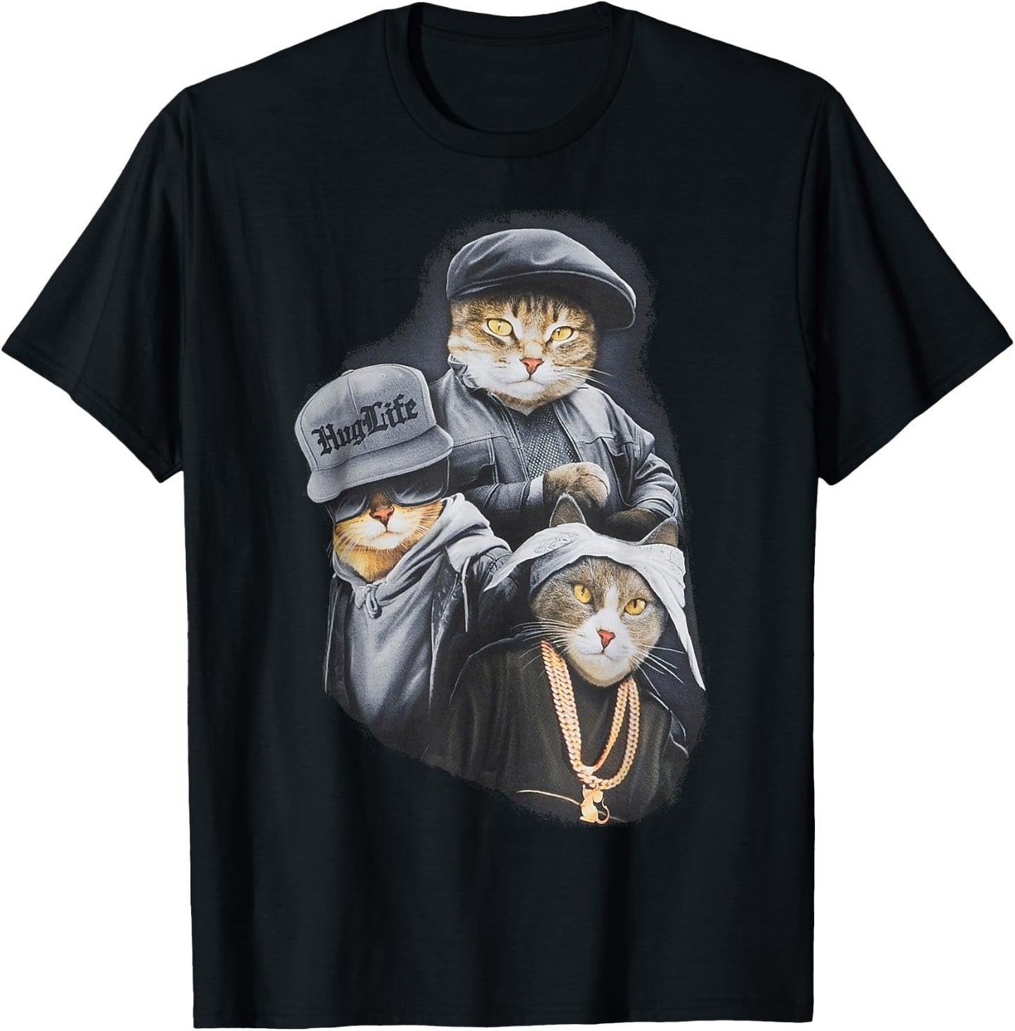 Hug Life Cat Designs Black Adult Classic Fit Modern Classic Cartoon Life T-Shirt - T-Shirt | Black