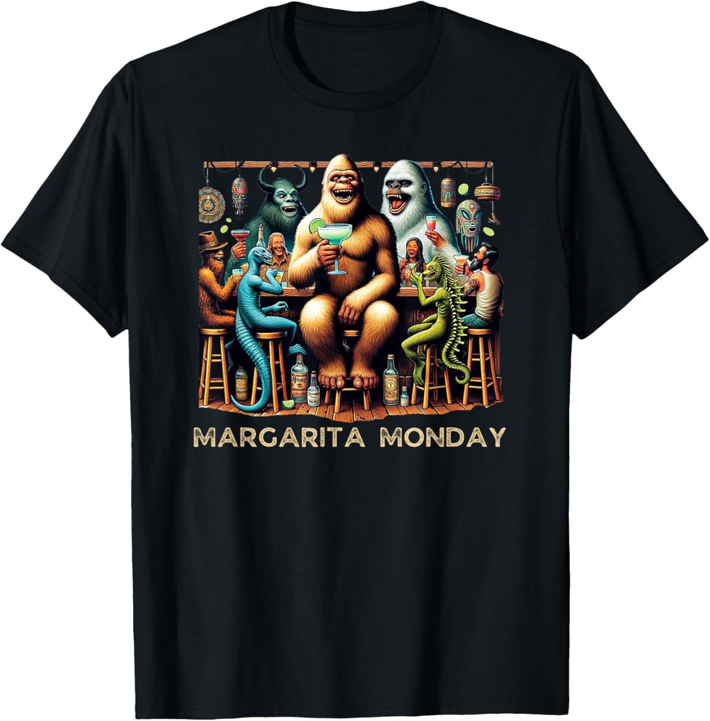 Bigfoot's Margarita Monday Funny Sasquatch Bar Drinking T-Shirt - T-Shirt | Black