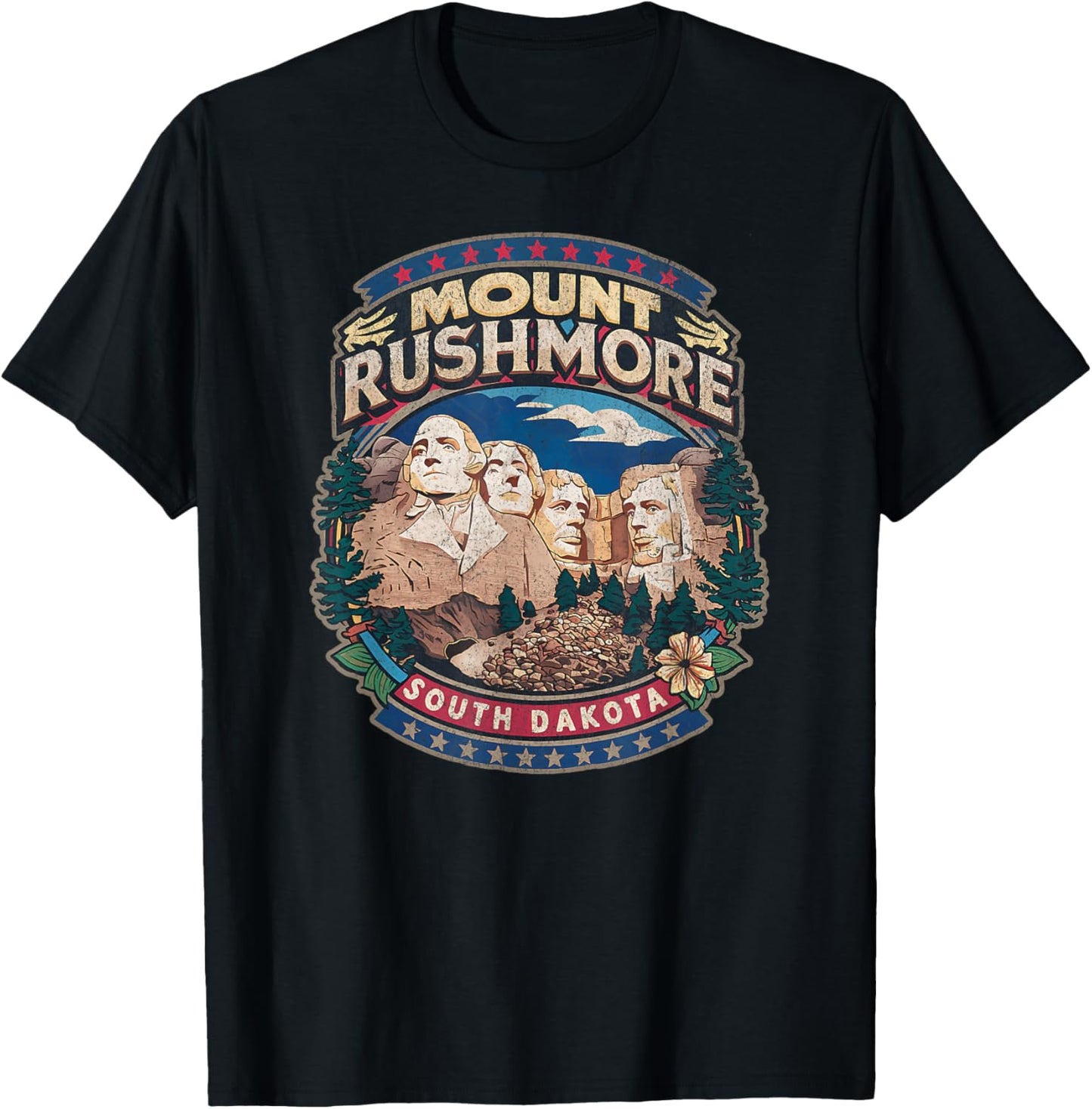 Mount Rushmore South Dakota Retro 80s mt Rushmore Souvenir T-Shirt - T-Shirt | Black