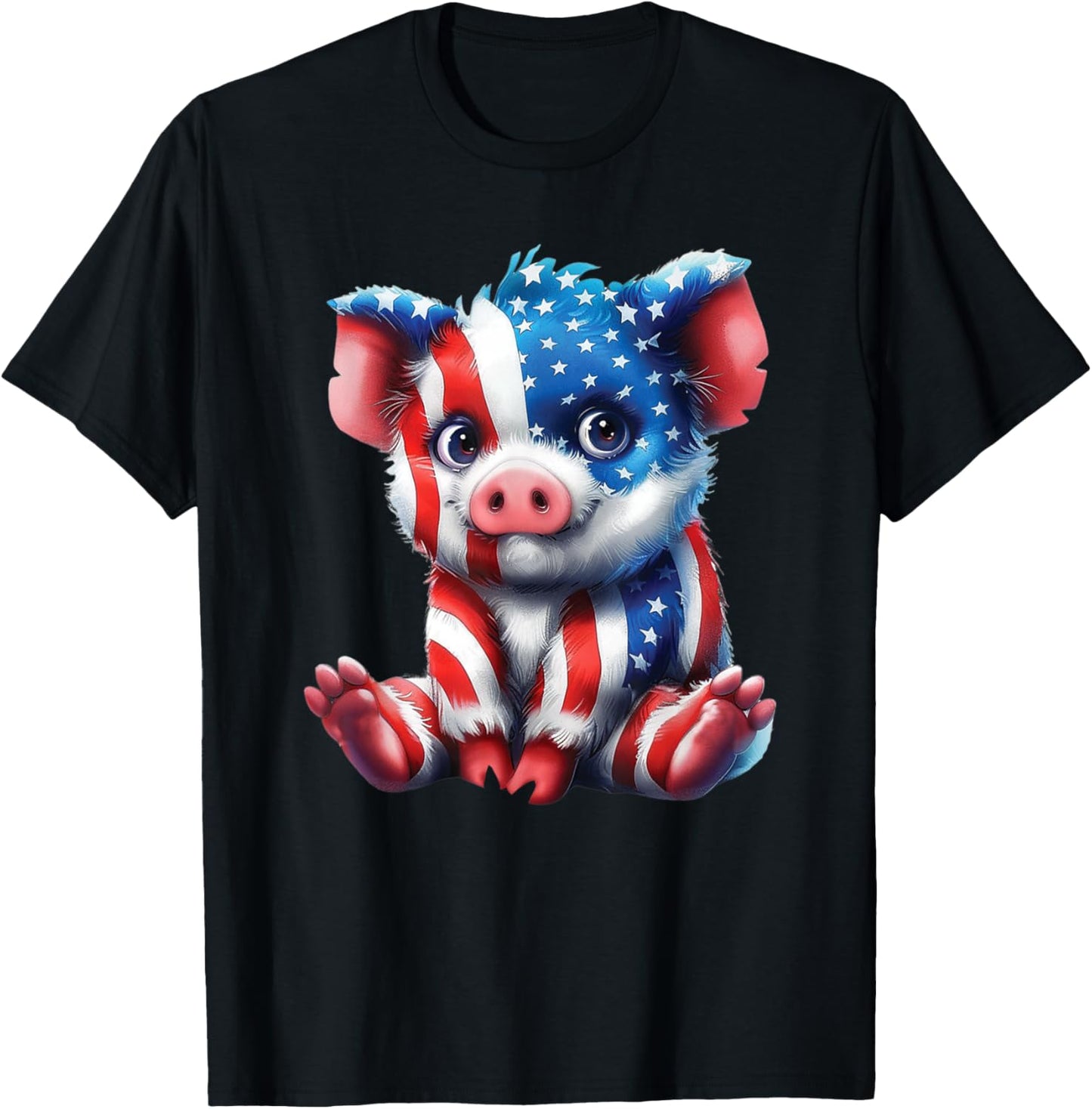 Red White and Blue Baby Pig T Shirt T-Shirt - T-Shirt | Black
