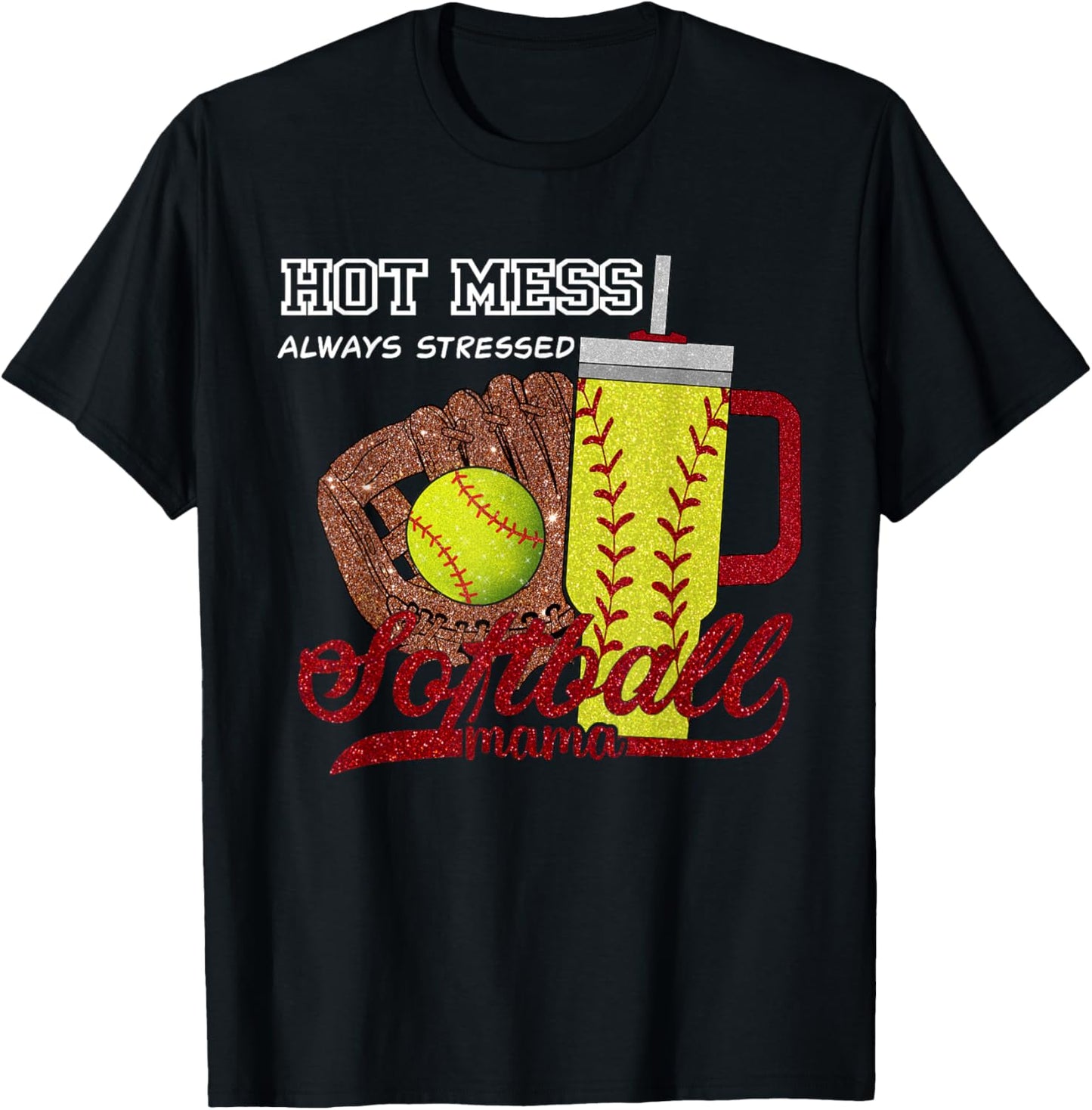 Softball Mom Game Day Vibes Mothers Day Women Softball Mama T-Shirt - T-Shirt | Black