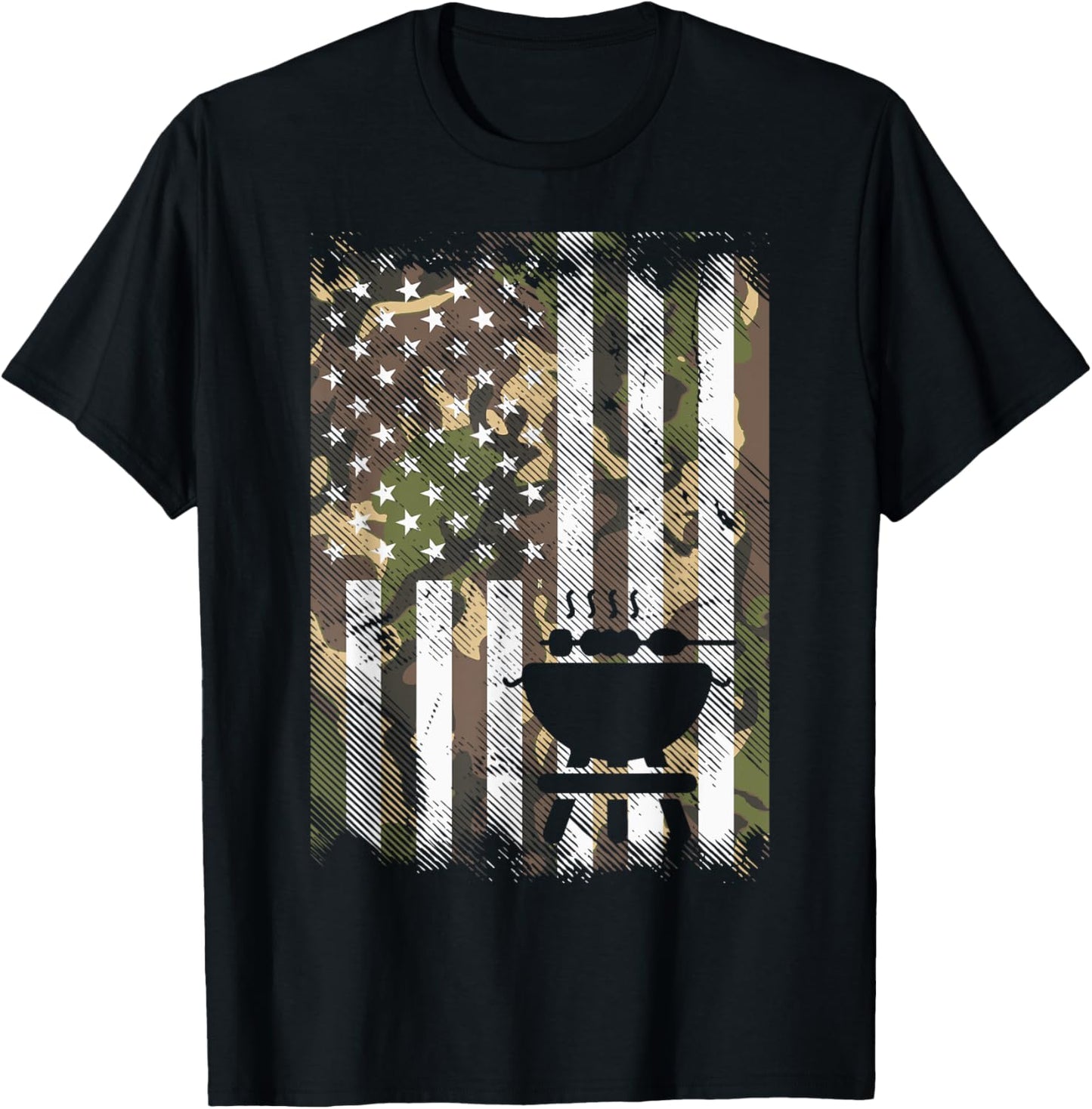 Bbq Grill America Flag Camo Barbecue 4th July Women Men Kids T-Shirt - T-Shirt | Black