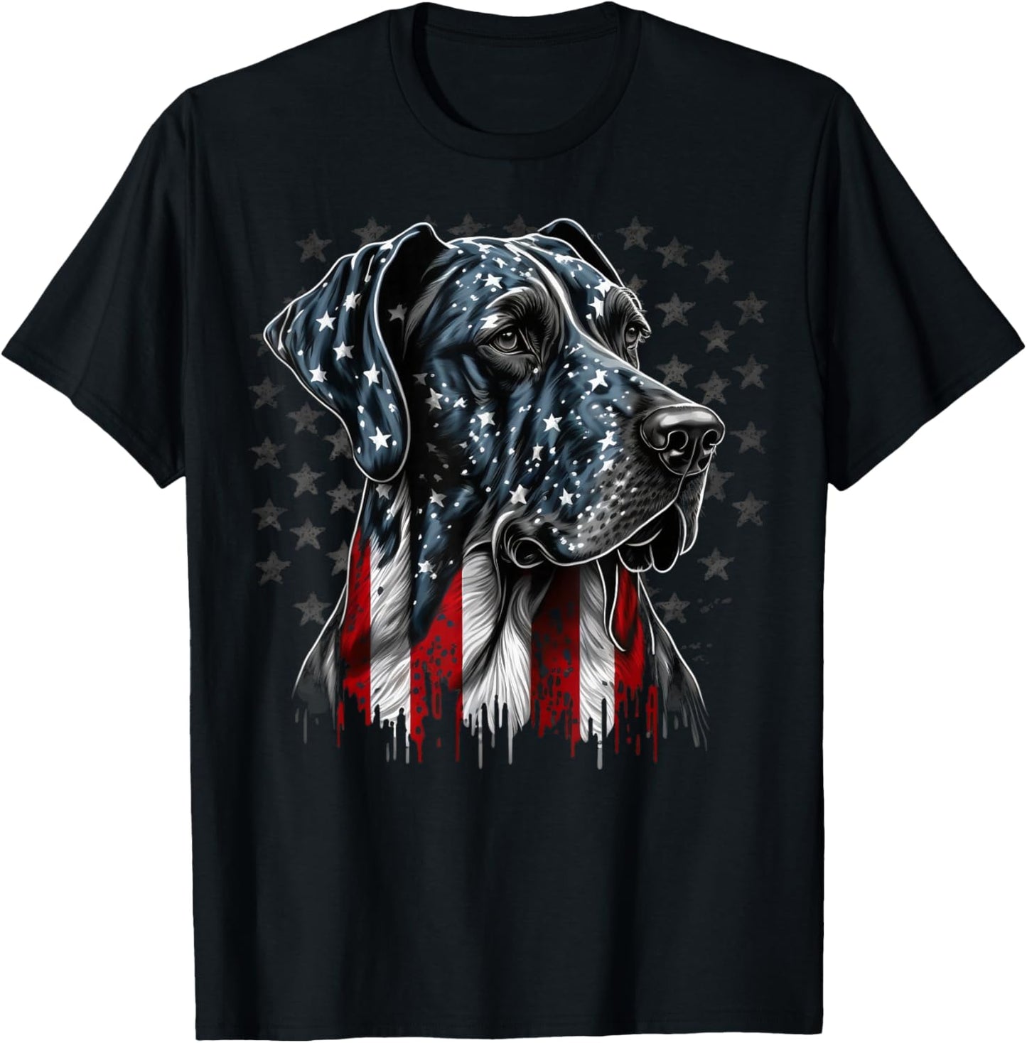 USA 4th Of July Great Dane on Patriotic American Great Dane T-Shirt - T-Shirt | Black