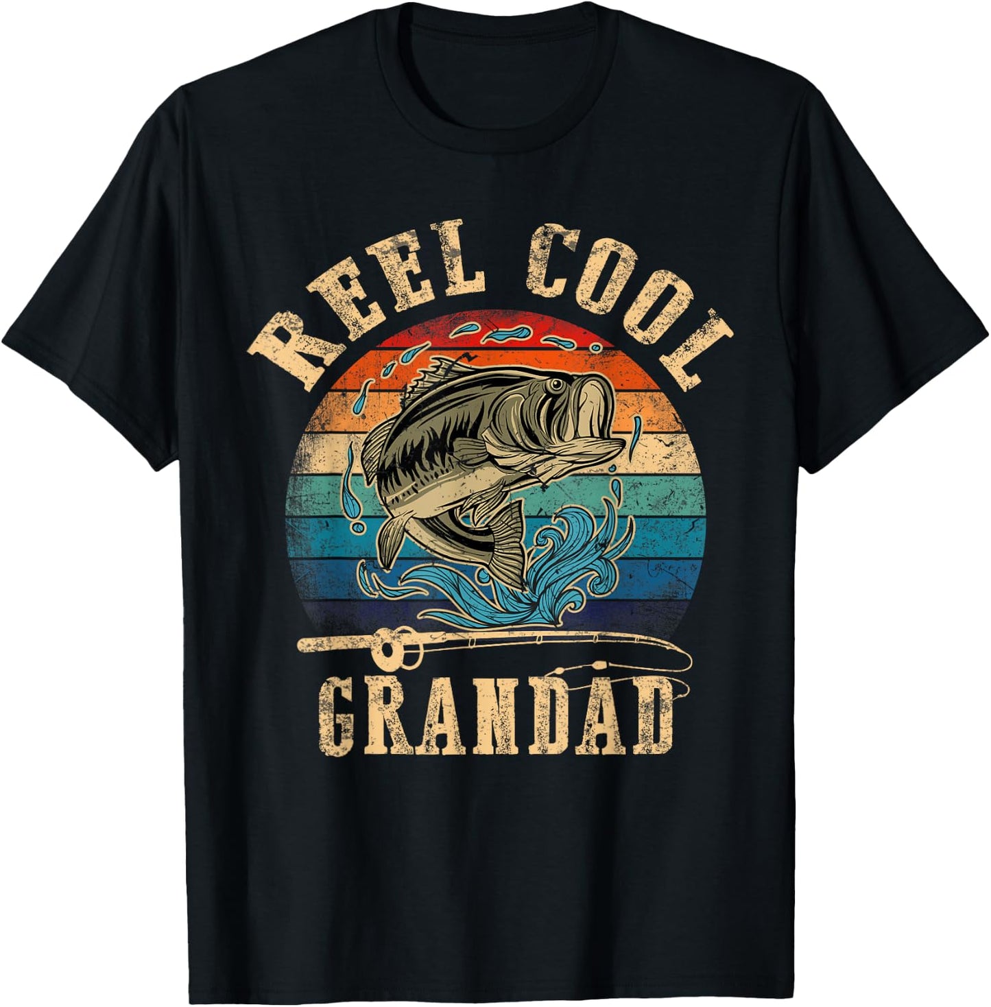 Vintage Reel Cool Grandad Fish Fishing Shirt Father's Day T-Shirt - T-Shirt | Black