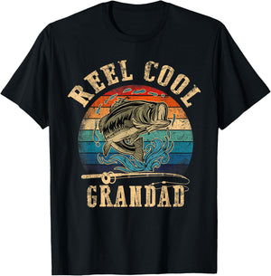 Vintage Reel Cool Grandad Fish Fishing Shirt Father's Day T-Shirt - T-Shirt | Black