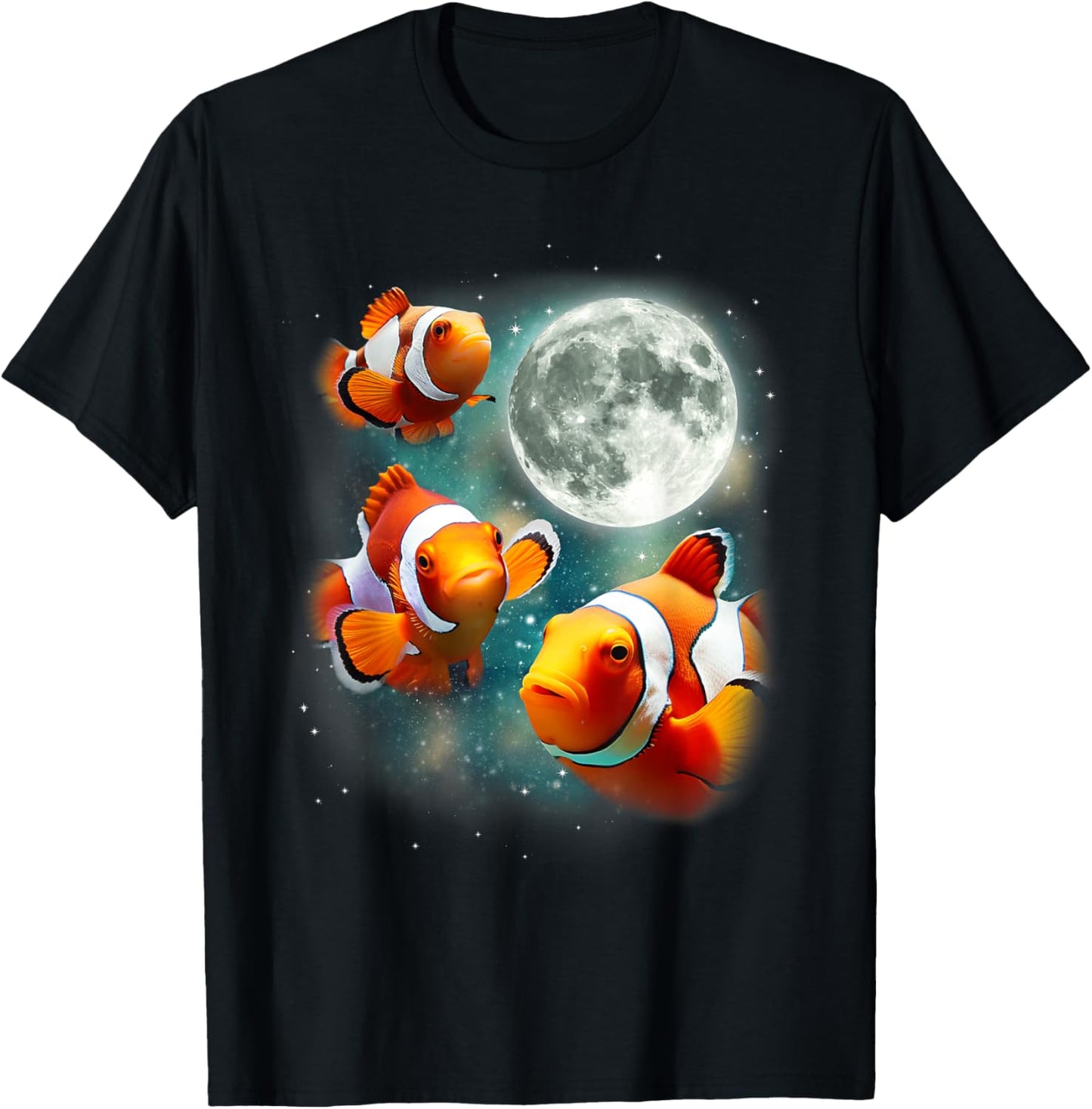 Three Clownfish Moon | Tropical Ocean Marine Clown Fish T-Shirt - T-Shirt | Black