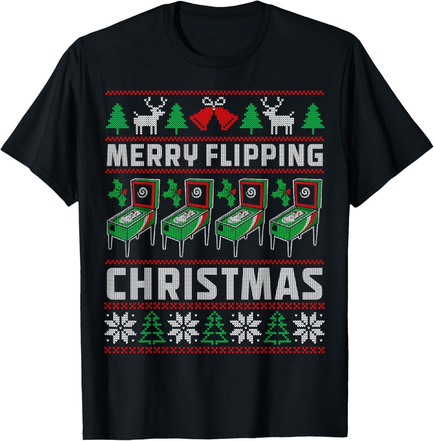 Pinball Christmas Ugly Merry Flipping Christmas Pin T-Shirt - T-Shirt | Black