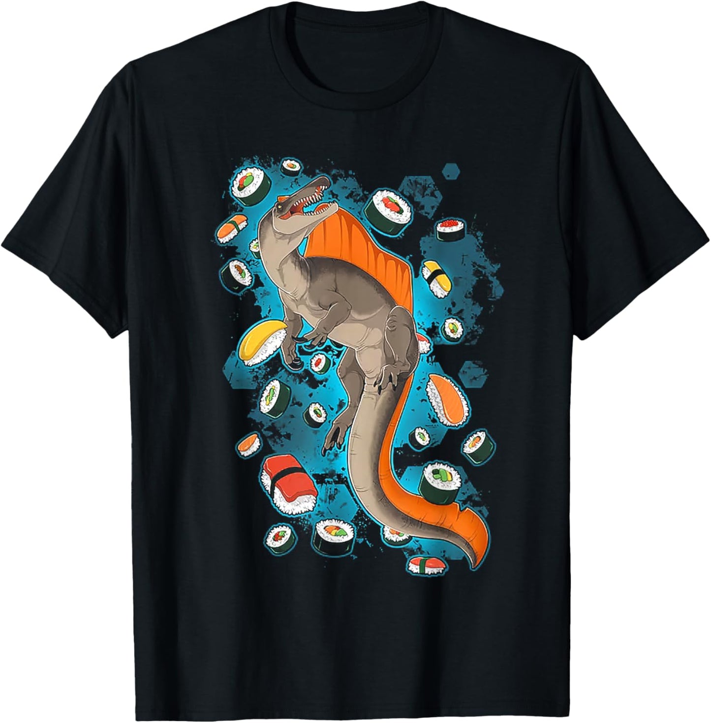 Funny Sushisaurus Spinosaurus Shirt - Adults - Black X-Small - Modern Cartoon - Sports, Everyday, Birthdays T-Shirt - T-Shirt | Black