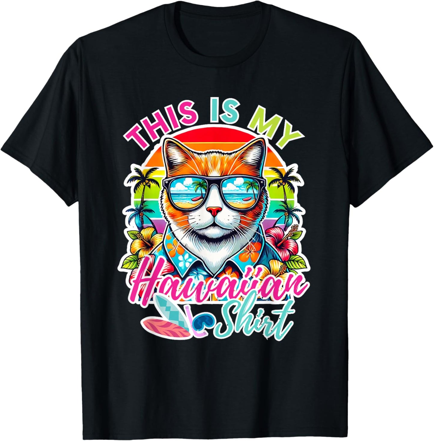 This Is My Hawaiian Shirt Funny Cat Party Oahu Hawaii Women Girls Kids T-Shirt - T-Shirt | Black