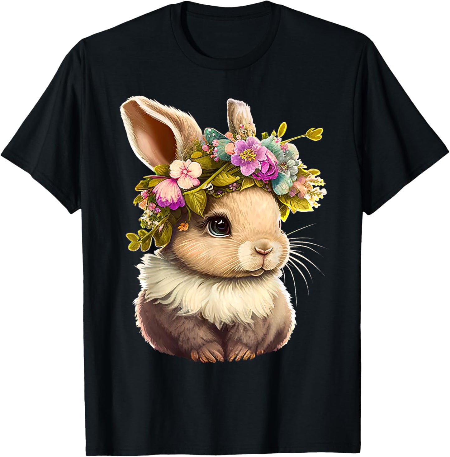 Easter Bunny Rabbit Women - Happy Bunny Flower Graphic Girls T-Shirt - T-Shirt | Black